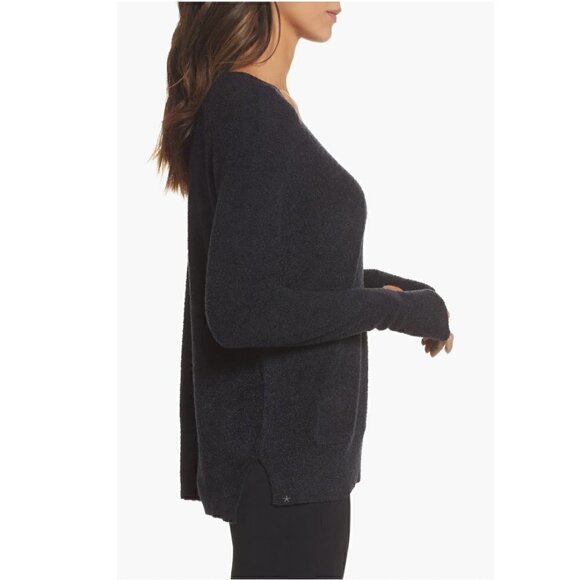 Barefoot Dreams CozyChic Lite Raglan Pullover Sweater M Style 914 Gray Pocket - Picture 6 of 7